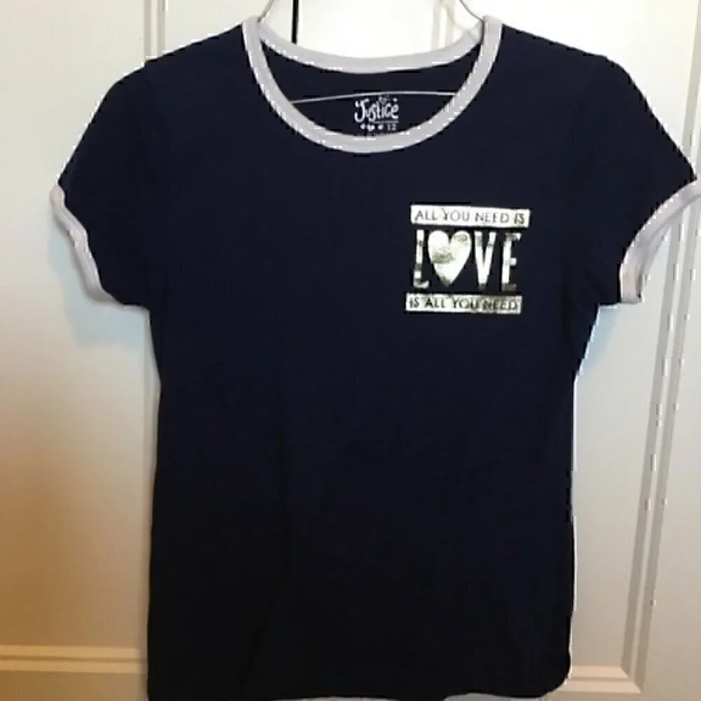 Justice Girls size 12  T-shirt Navy and white